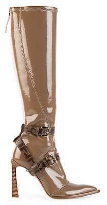 fendi harness buckle patent neoprene tall boots|Fendi knee high heels.